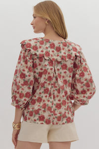 Floral Scallop Collar Top