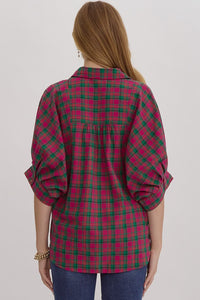 Magenta Oversized Plaid Top