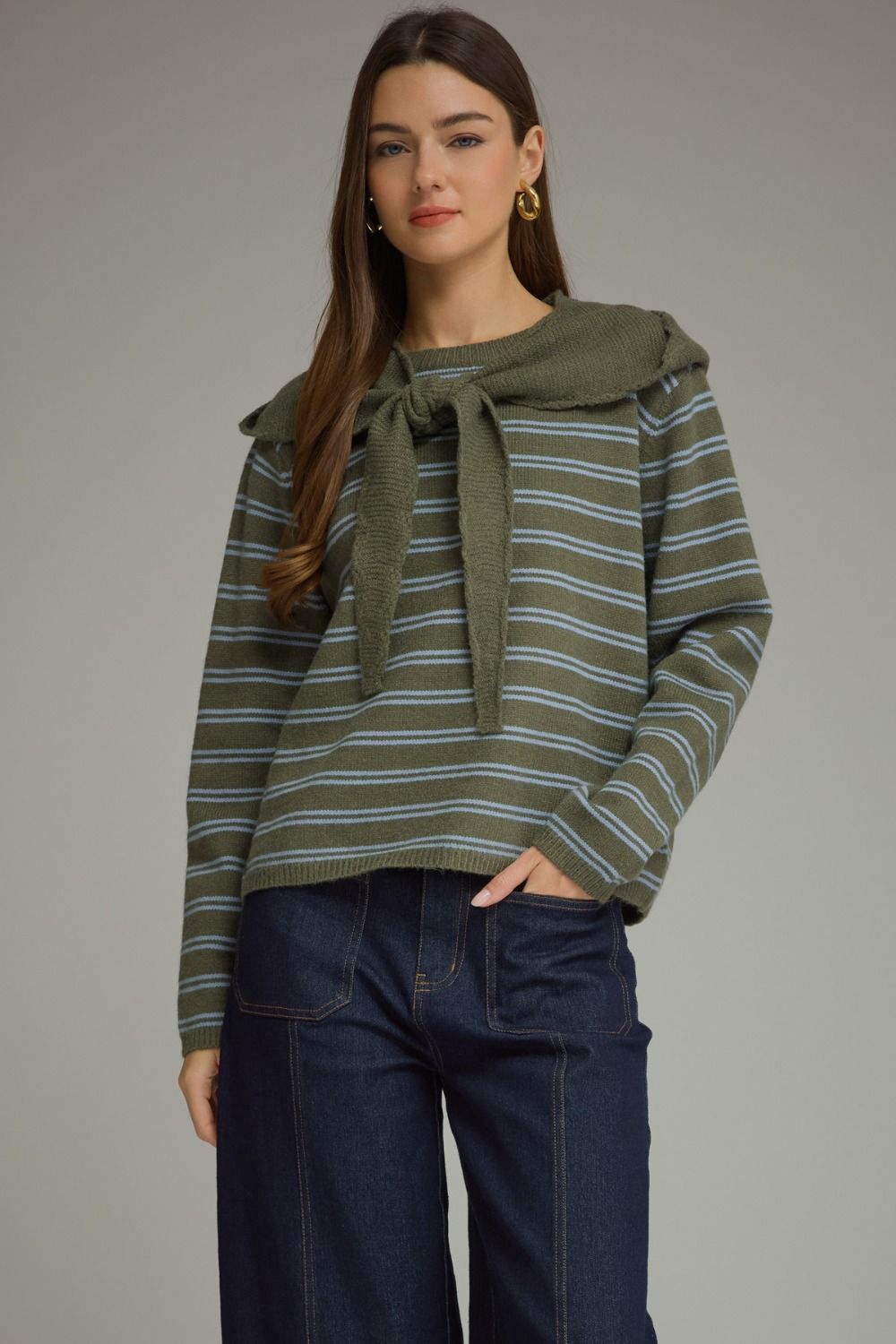 Stripe Sweater With Scarf Detail