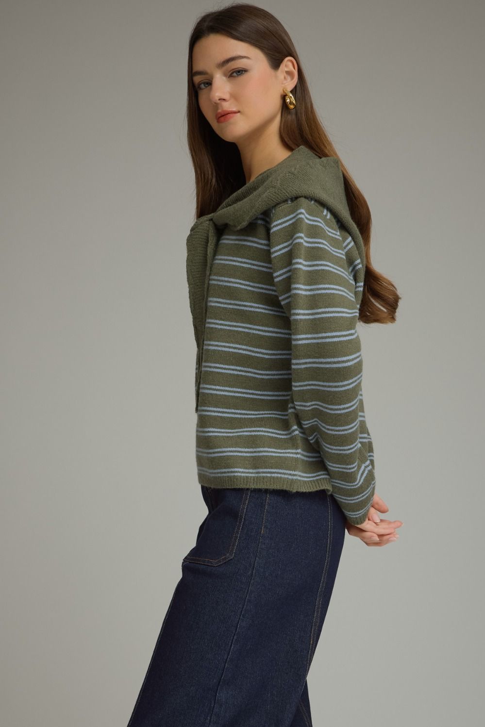 Stripe Sweater With Scarf Detail