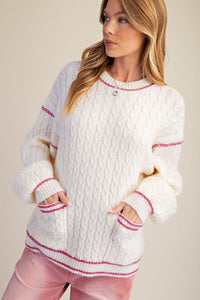Two Pockets Front Cable Knit Sweater