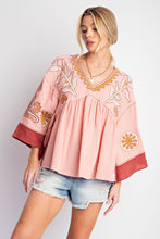 Load image into Gallery viewer, Rose Embroidery Detail 3/4 Sleeve Top
