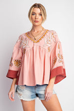 Load image into Gallery viewer, Rose Embroidery Detail 3/4 Sleeve Top
