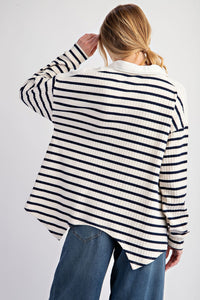 Navy Stripe Slub Knit Top