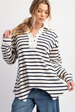 Load image into Gallery viewer, Navy Stripe Slub Knit Top
