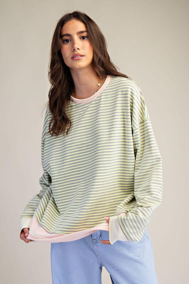 Striped Washed Terry Pullover