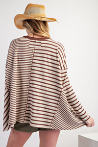 Mocha Stripe Mix Knit Top