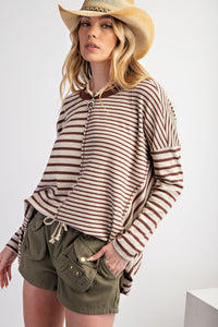 Mocha Stripe Mix Knit Top