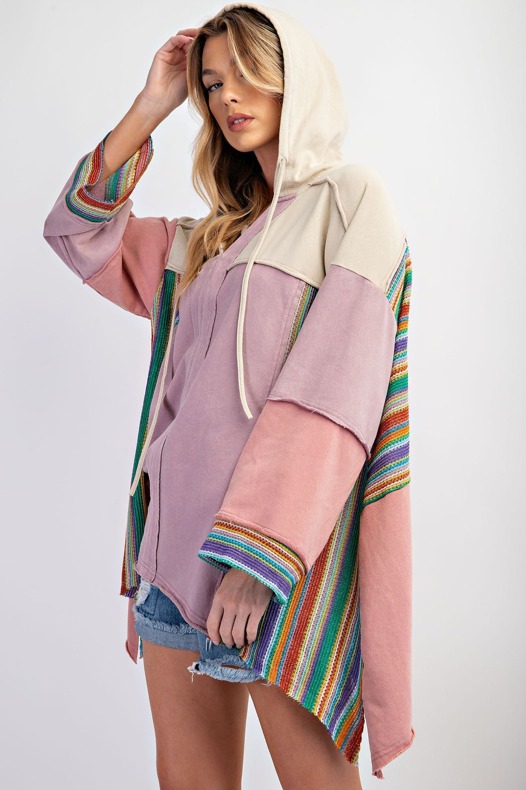 Dusty Lilac Colorblock Hooded Top