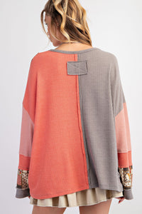 Coral Colorblock Pattern Longsleeve