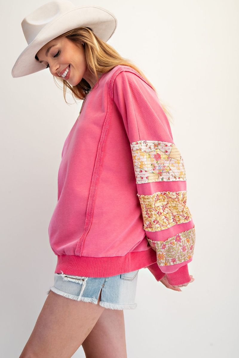 Print Mixed Washed Terry Pullover