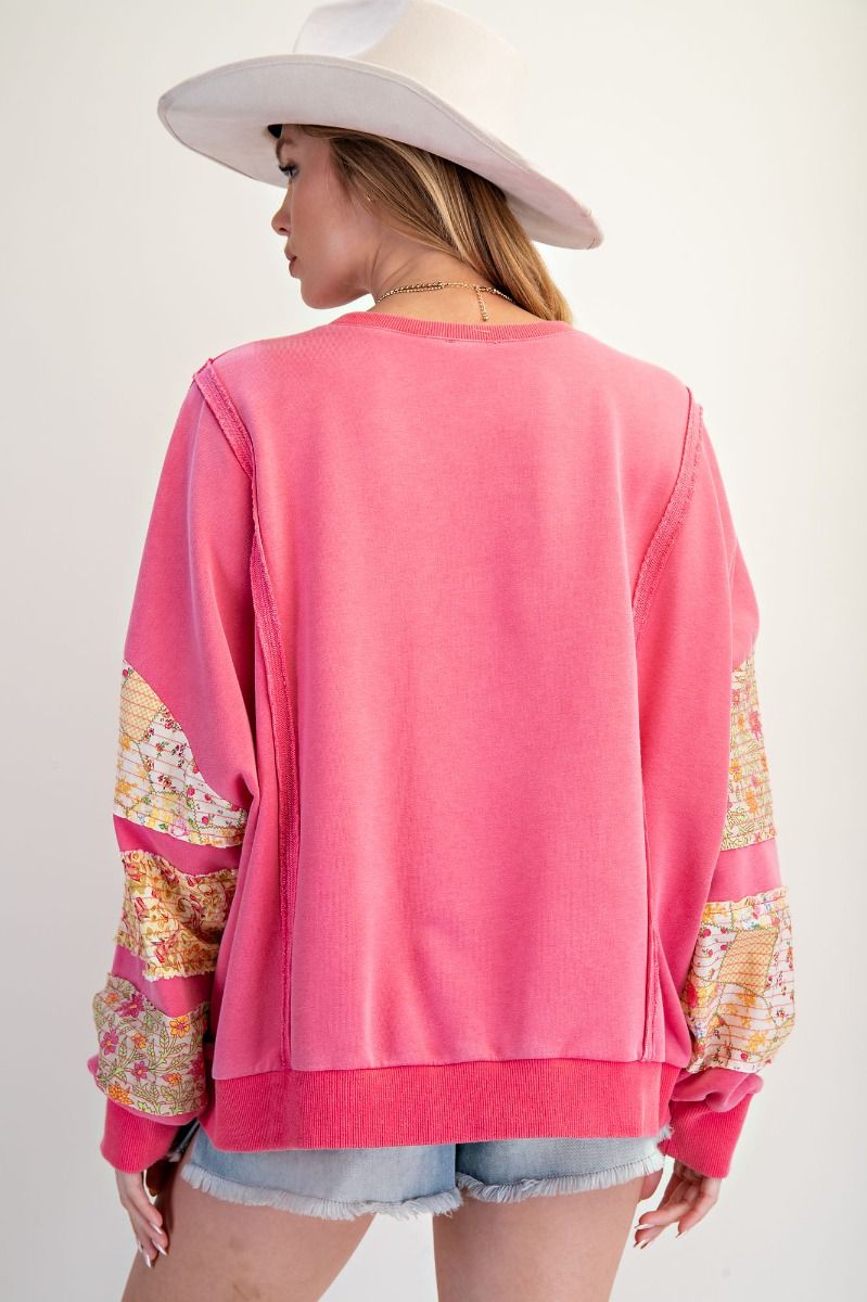 Print Mixed Washed Terry Pullover