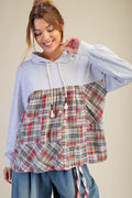 Plaid Mix Washed Terry Pullover Hoodie