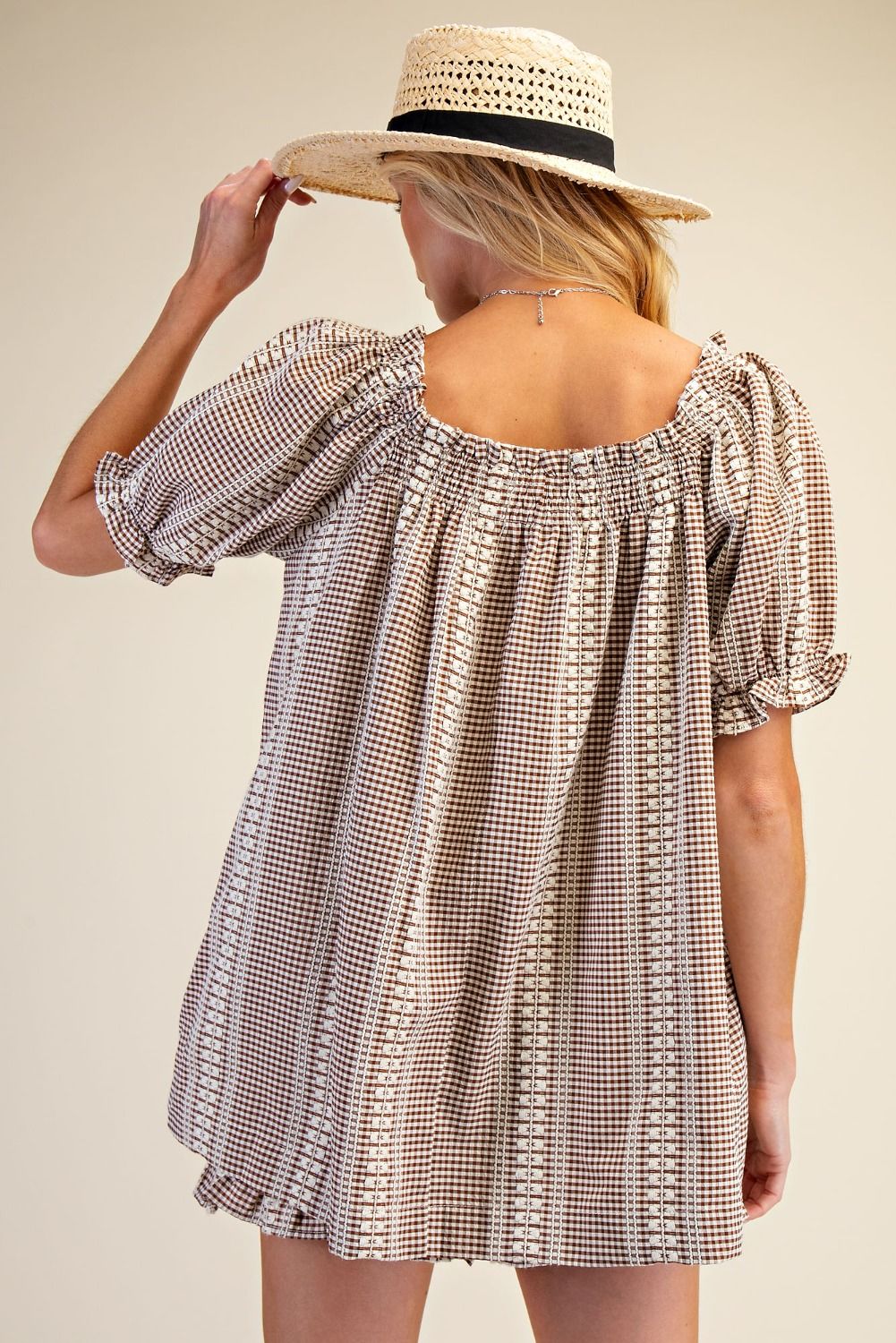 Puff Sleeve Gingham Top