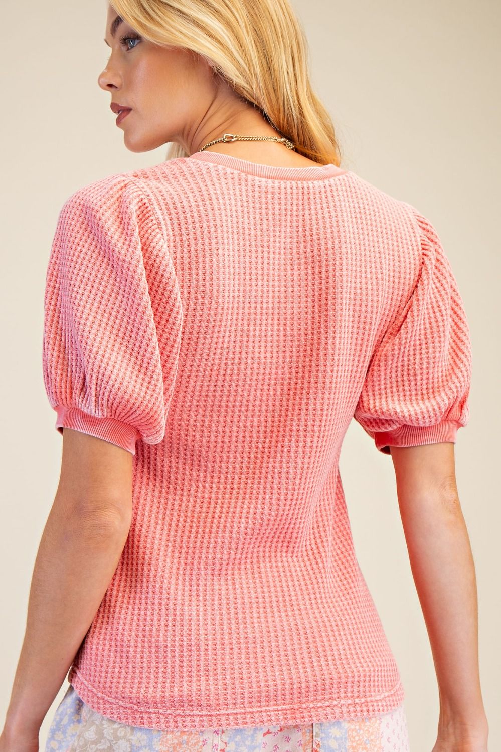 Coral Mineral Washed Waffle Knit Top