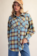 Ruffled Plaid Button Down Shirt