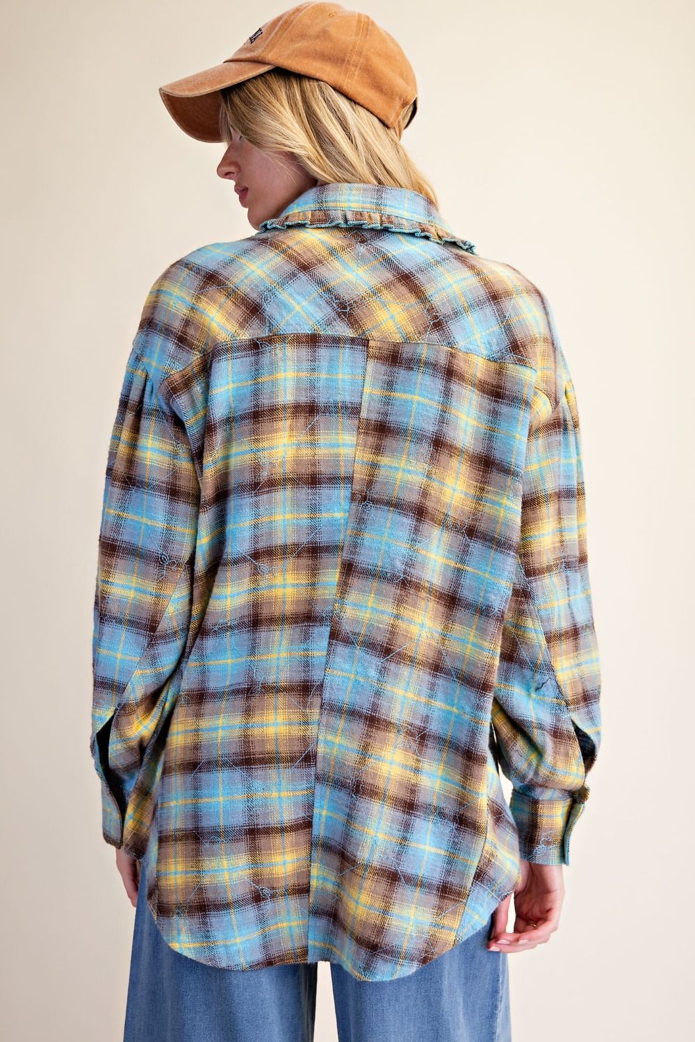 Ruffled Plaid Button Down Shirt