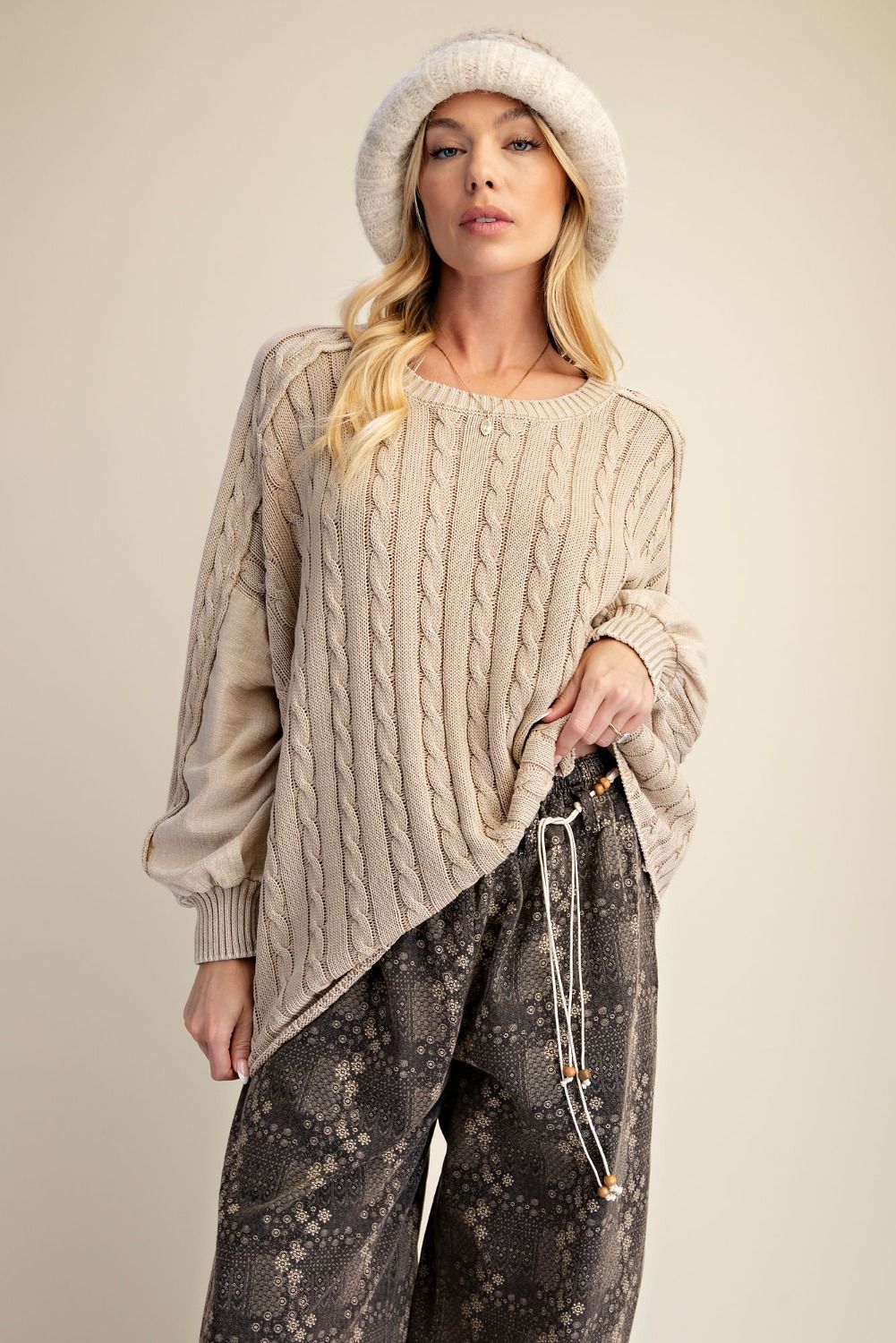 Washed Cable Knit Sweater