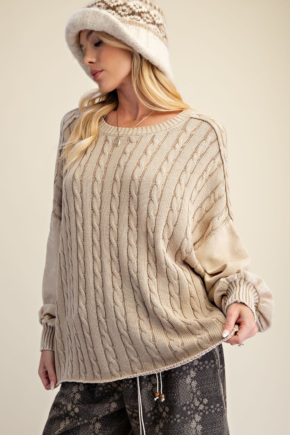 Washed Cable Knit Sweater