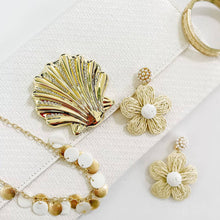 Load image into Gallery viewer, Naya Pearl and Gold Disc Statement Necklace in Mother of Pea
