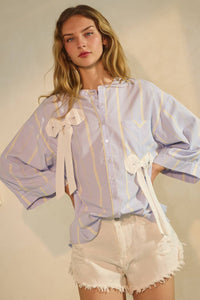 Blue Striped Statement Ribbon Top