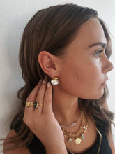 Load image into Gallery viewer, Emina Gold Pearl Stud Drop Earrings
