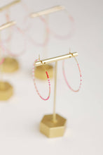 Load image into Gallery viewer, Skinny Pink Beaded Statement Hoop Earrings
