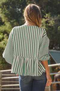 Green Textured Stripe Top