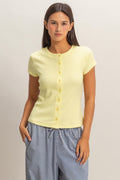 Pale Yellow Ribbed Button-front Top