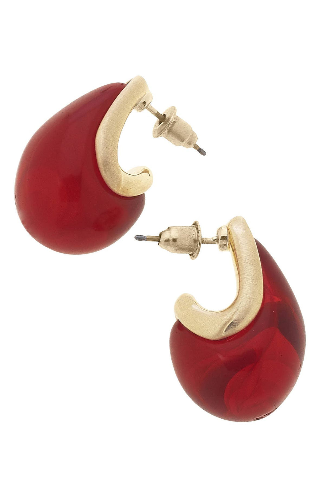 Rosey Sculpted Marble Resin Drop Earrings: Burgundy
