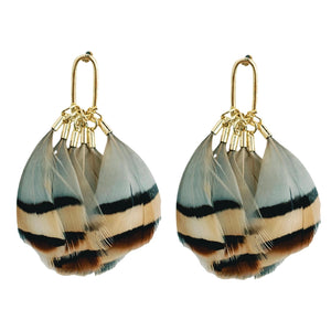 Brown Stripe Statement Feather Tassel Earring