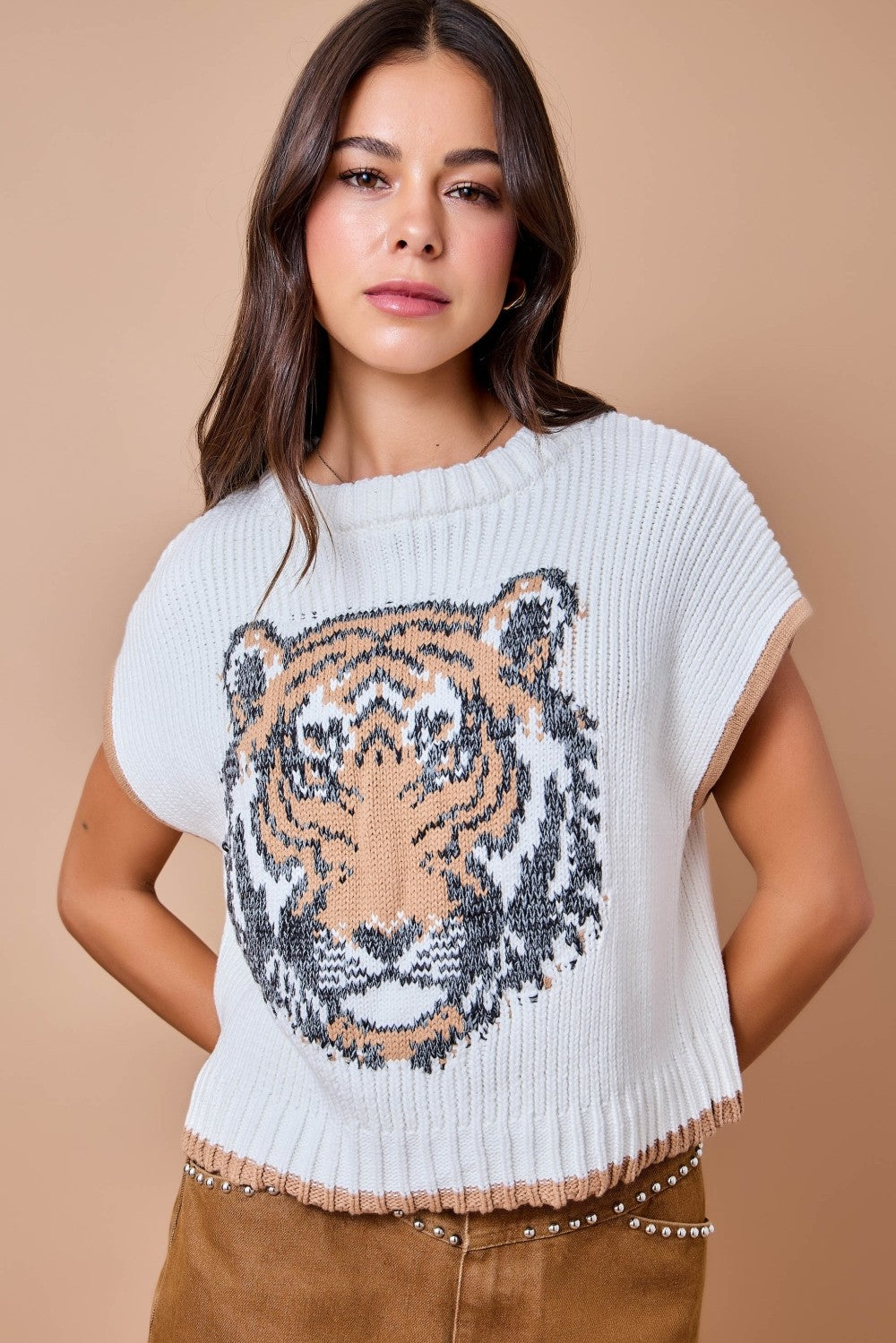 Game Day Tiger Intarsia Sweater Vest Top