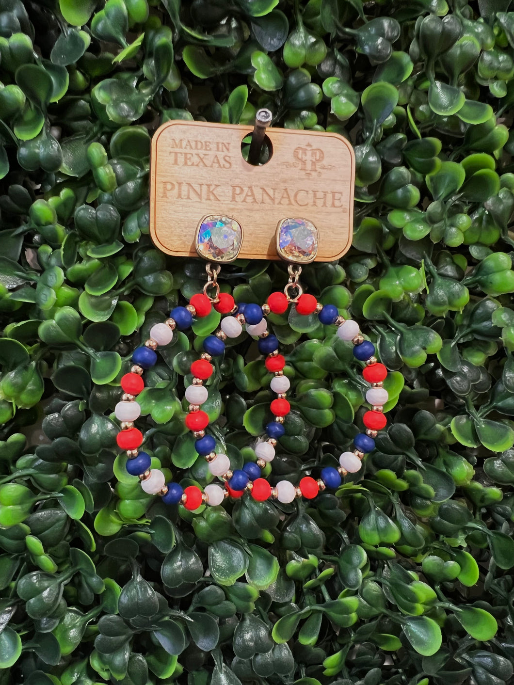 Red/White/Blue Wood Beaded Earrings