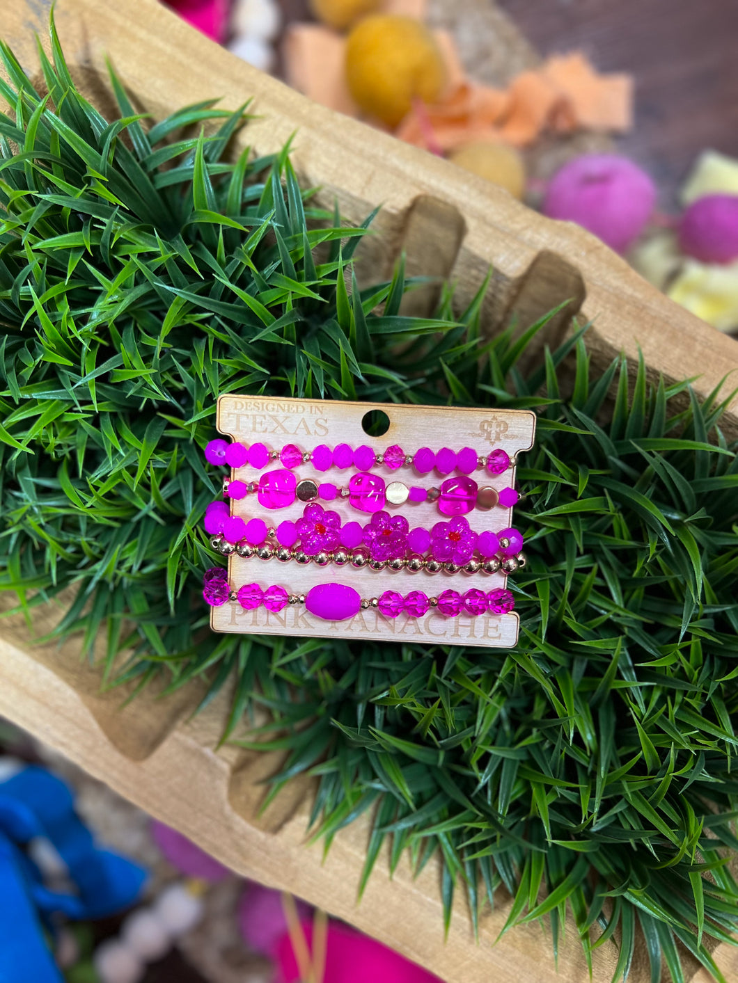 Fuchsia Crystal 5 Strand Bracelet Set
