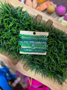 Green Crystal 9 Strand Bracelet Set