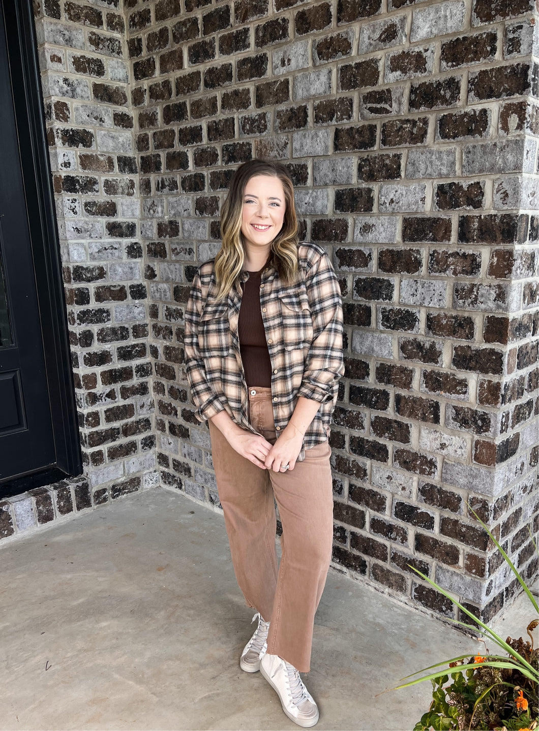 Khaki Multi Plaid Button Up