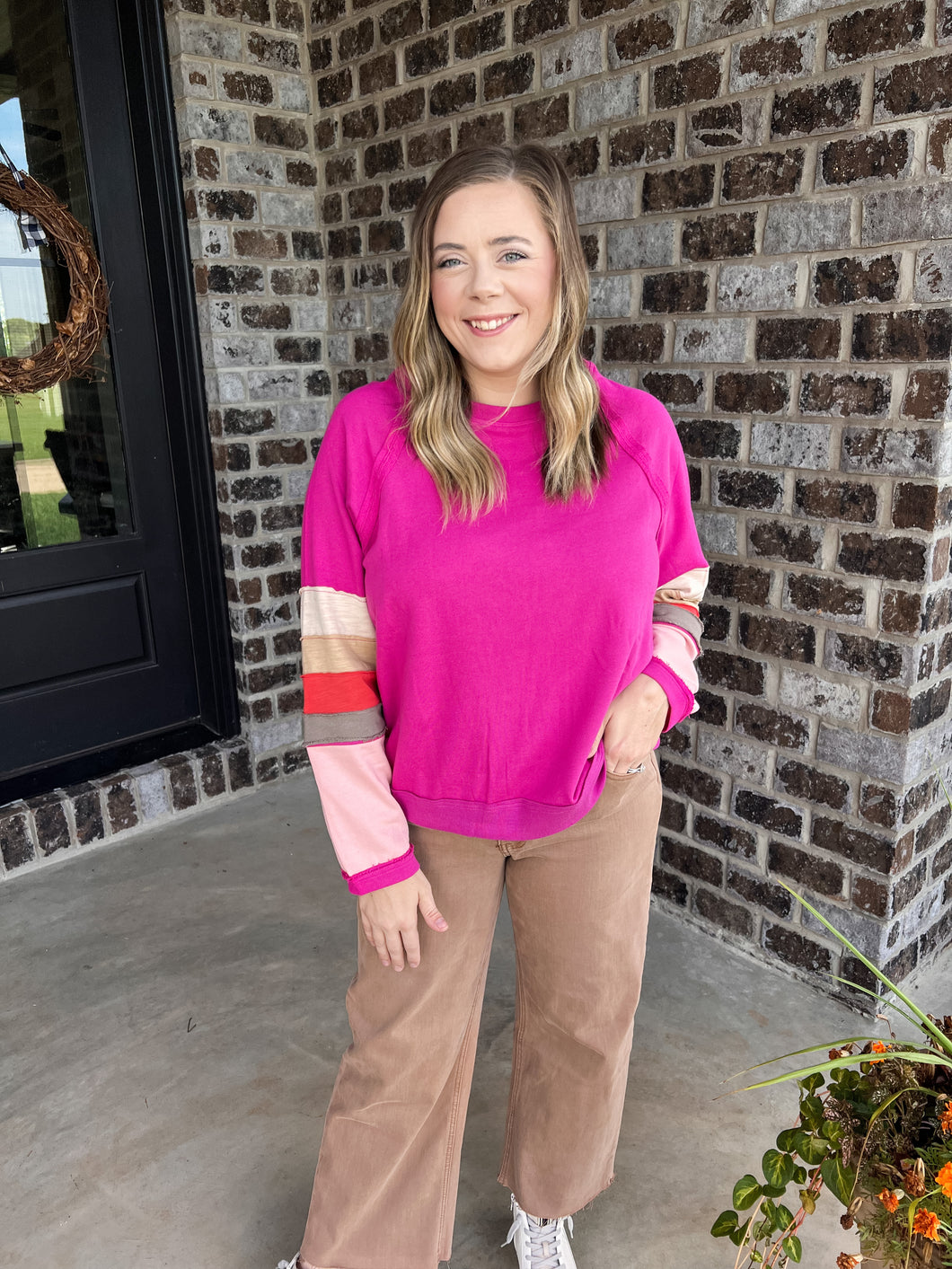 Fuchsia Colorblock Sleeve Top