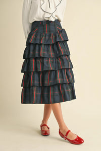 Navy Plaid Tiered Skirt