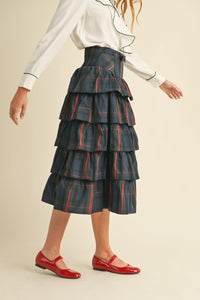 Navy Plaid Tiered Skirt