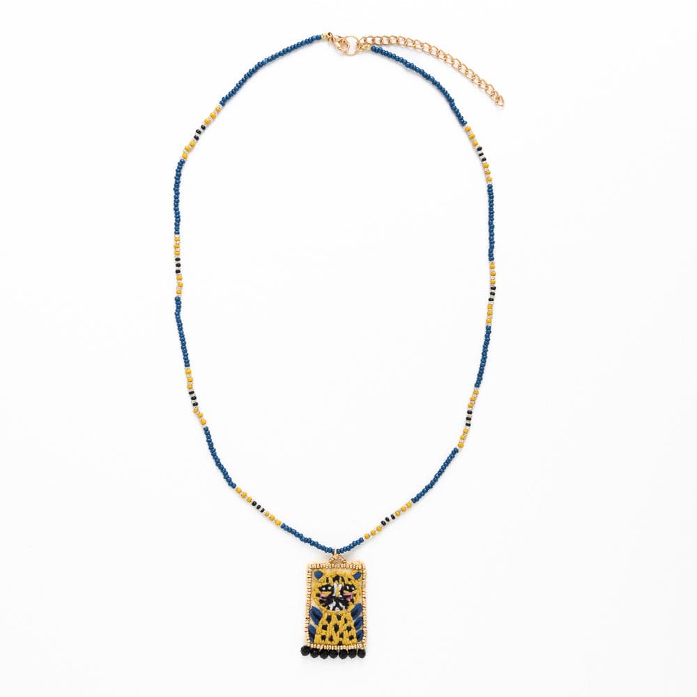 Robin Beaded Necklace with Embroidered Cheetah