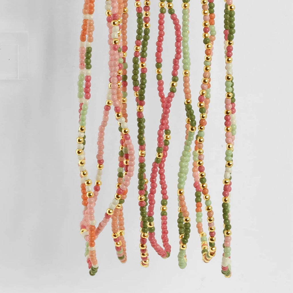 Pink/Green/Peach Seed Bead Necklace