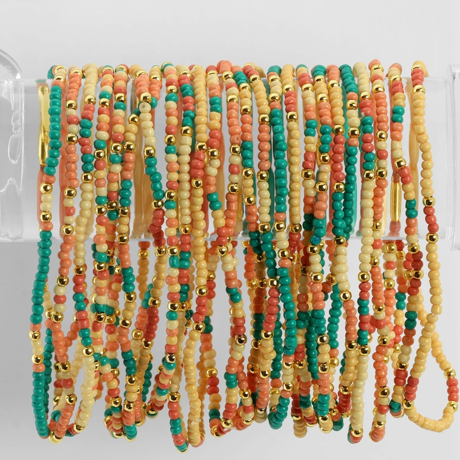 Teal/Peach/Yellow Seed Bead Bracelets