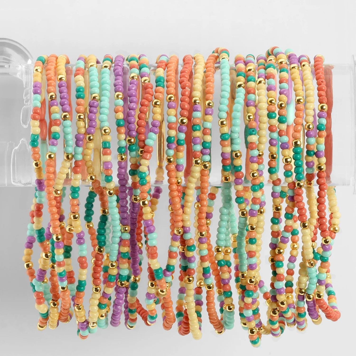 Lilac/Blue/Coral Beaded Bracelets