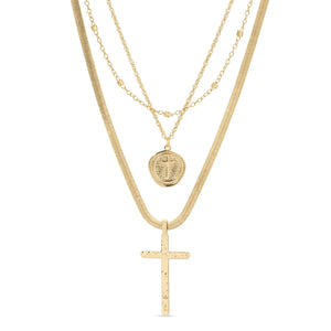 Triple Layer Round Cross Necklace