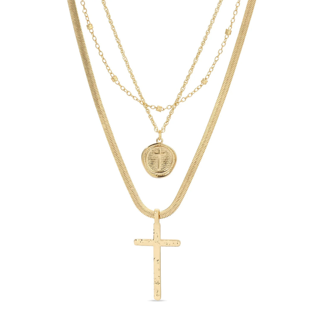 Triple Layer Round Cross Necklace