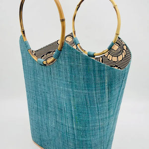 Carmen Solid & Stripes Straw Bucket Bag Turquoise