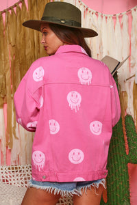 Pink Smiley Denim Jacket