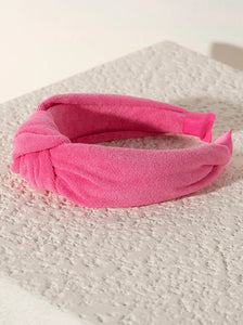 Knotted Terry Headband Pink