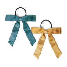 Load image into Gallery viewer, Banded Satin Bow Ponies Gold + Teal
