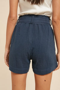 Navy Paperbag Waist Short